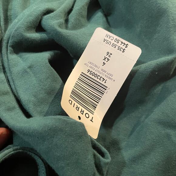 Torrid Top Cutout Foxy Green Sz 4X New Stretch Long Sleeve Pullover - Picture 5 of 9